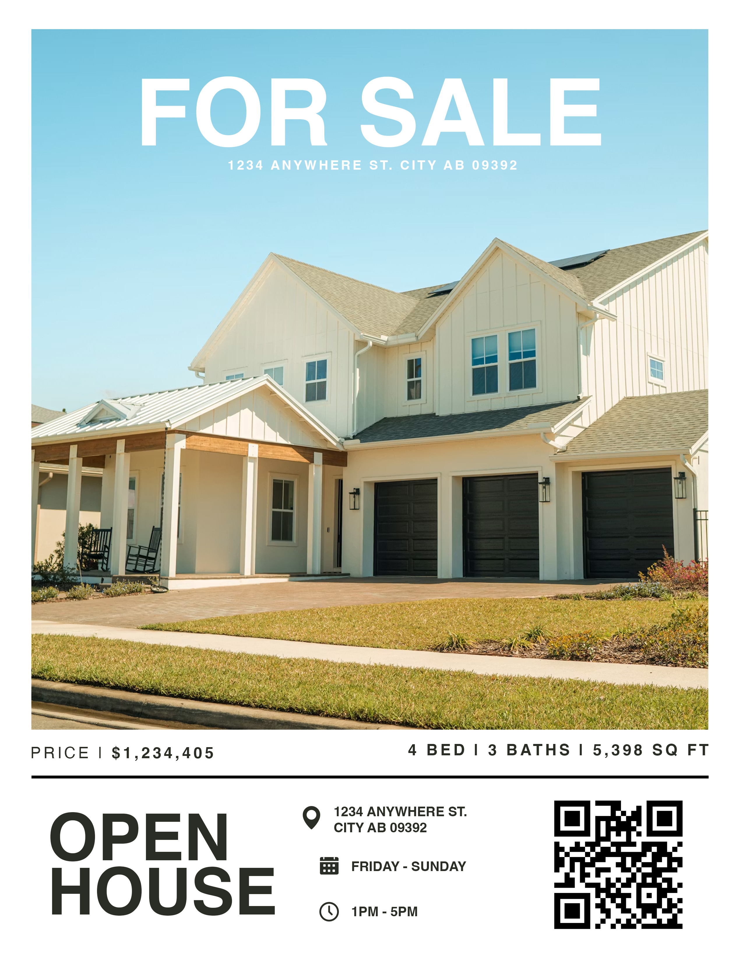 Open house flyer — clean and bold layout