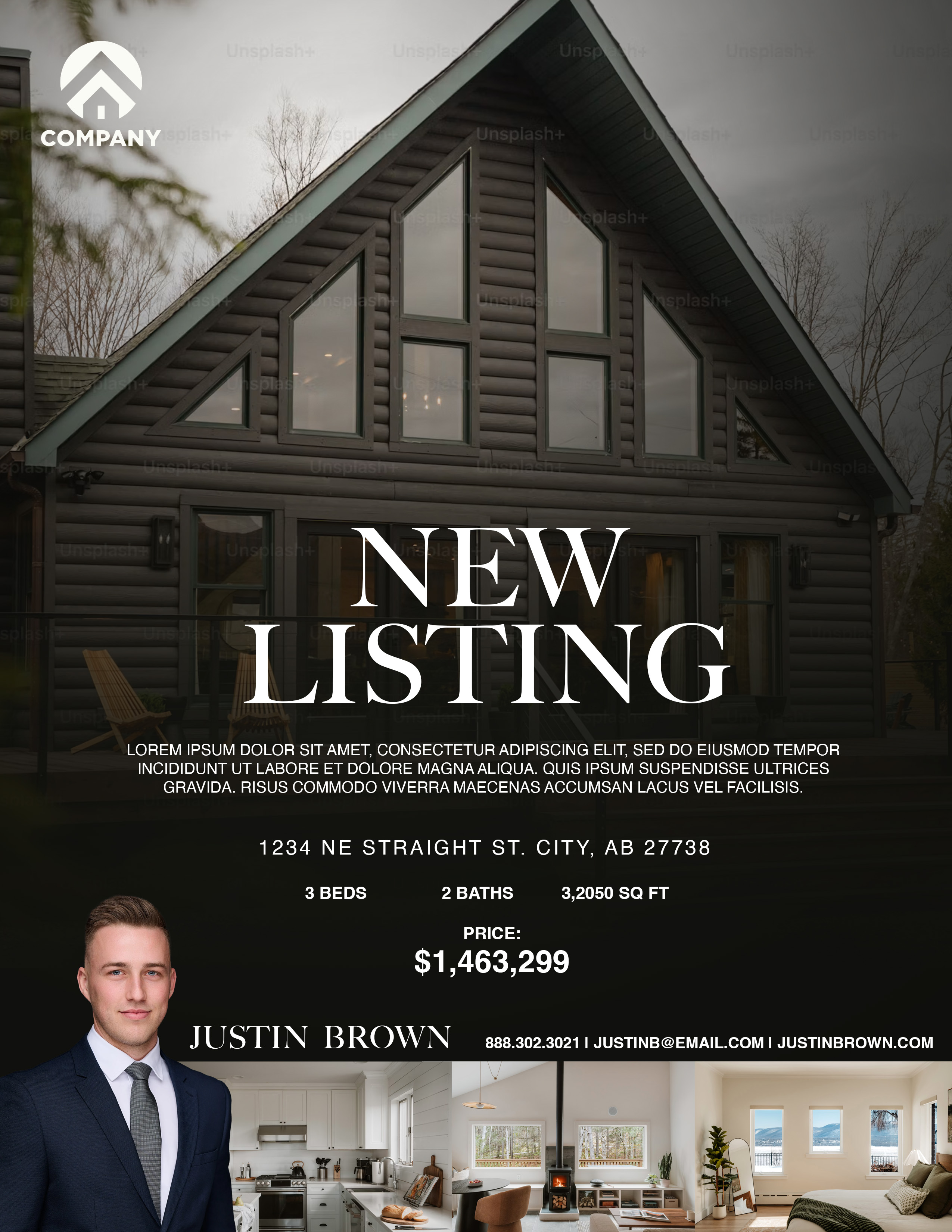 New listing flyer — moody and modern layout